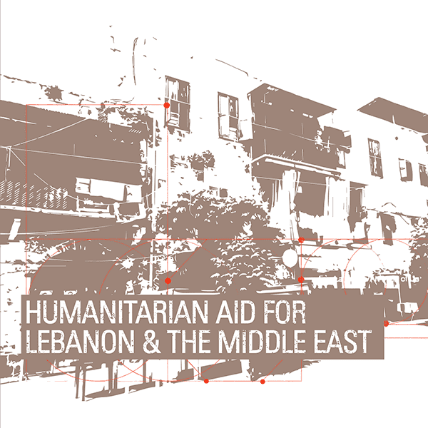 Humanitarian Aid for Lebanon & The Middle East writing featured on a background illustration of poor houses