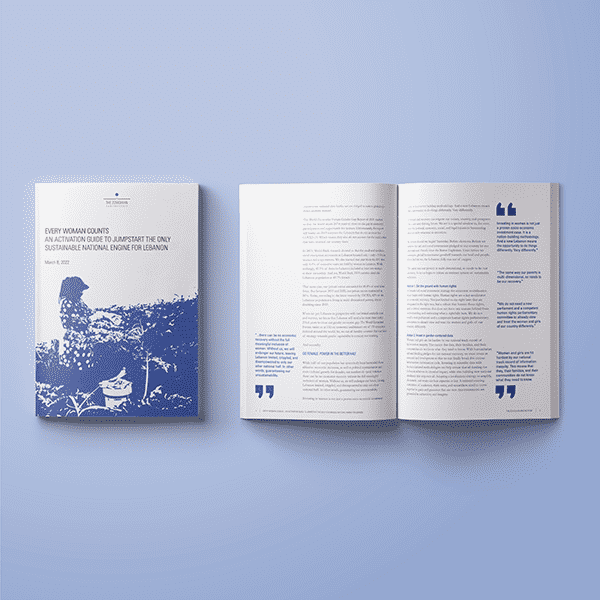 Illustration of a guidebook cover design and inner pages featuring a woman