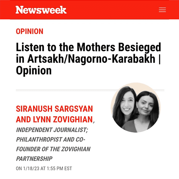 A screenshot of the opinion piece by Siranush Sargsyan and Lynn Zovighian published in Newsweek.