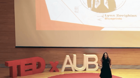 Lynn Zovighian on stage during TEDx at AUB
