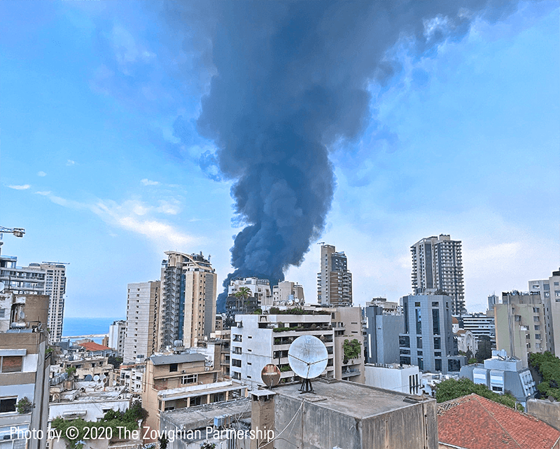 Black Smoke over the city of Beirut following the Beirut explosion