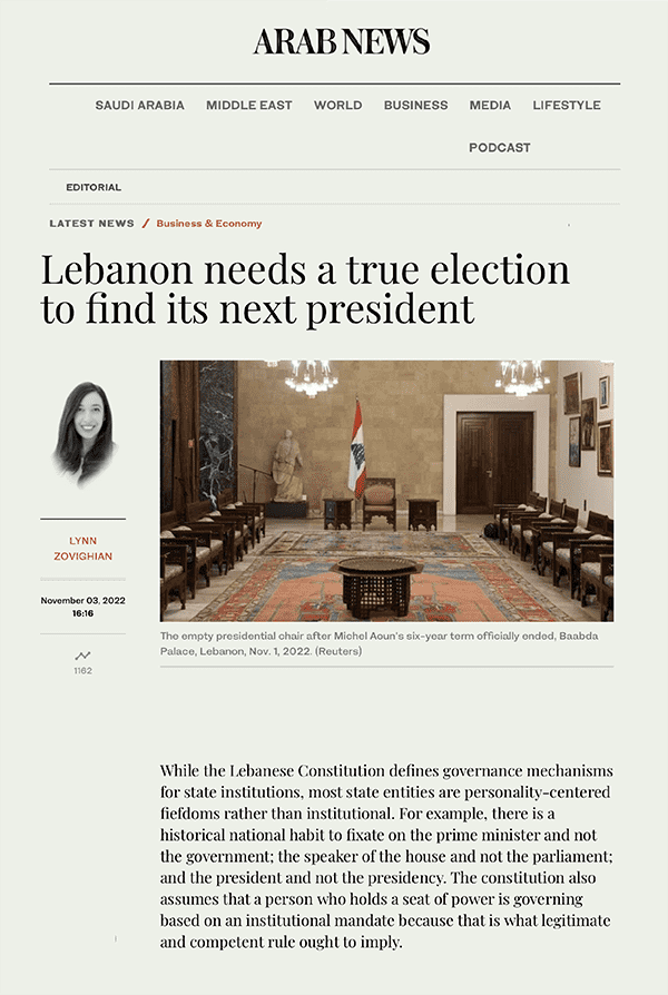The empty presidential chair in Baabda Palace in Lebanon