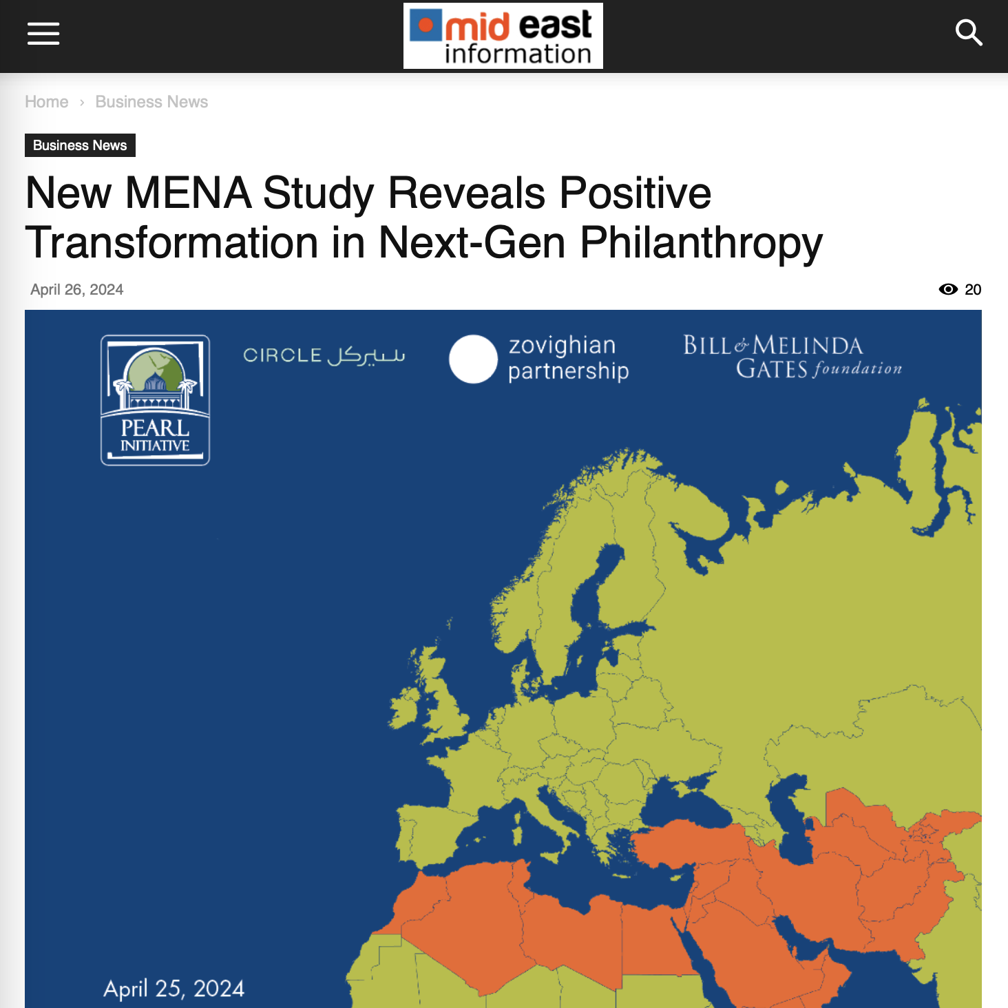 A screen shot of a website that says new mena study reveals positive transformation in next-gen philanthropy