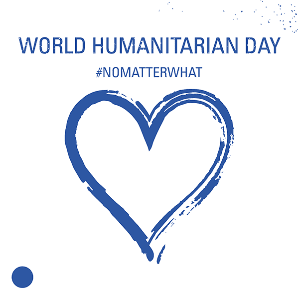 An illustration that reads World Humanitarian Day and a heart