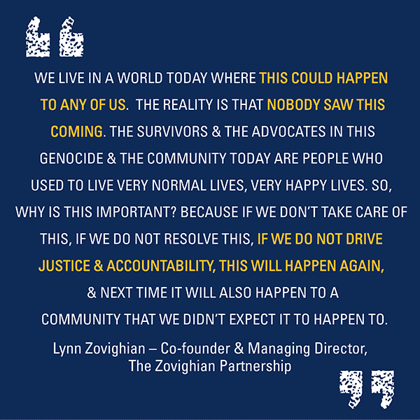 An illustration of a quote by Lynn Zovighian reading We live in a world today where this could happen to any of us