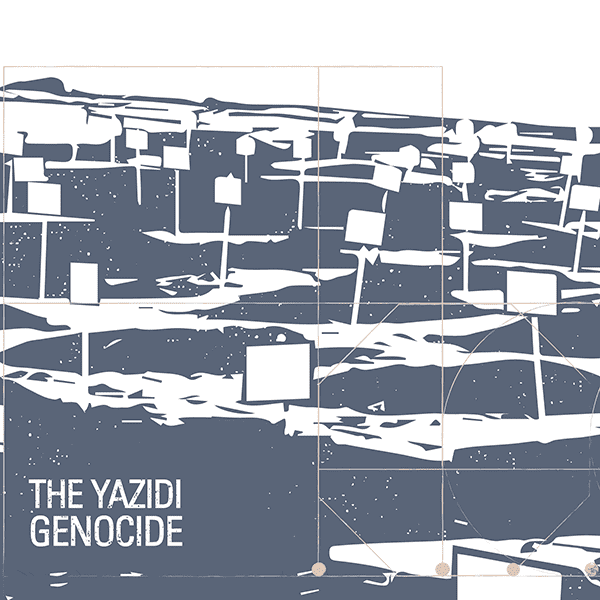 An illustration of the Yazidi mass graves with The Yazidi Genocide written message