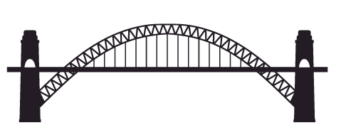 A black and white drawing of a bridge on a white background.