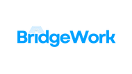 A bridgework logo with a blue sunburst on a white background.