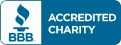 BBB Accredited Charity logo in white and blue.