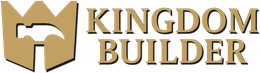 Logo with a crown and hammer within, "Kingdom Builder" in a serif font.