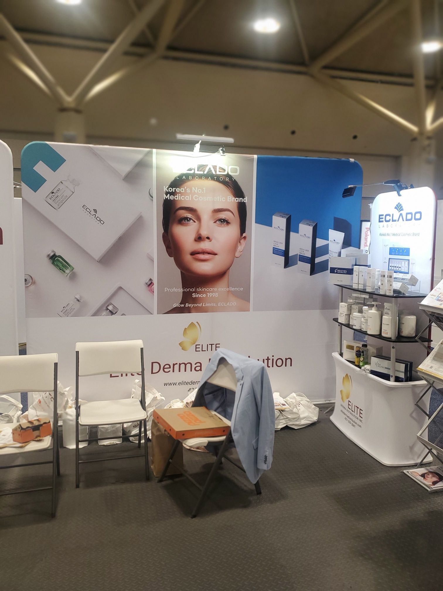 Professional skincare trade show booth showcasing medical aesthetic brands in Canada