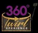 A purple and gold logo for 360 degree twin experience