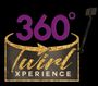 A purple and gold logo for 360 degree twin experience