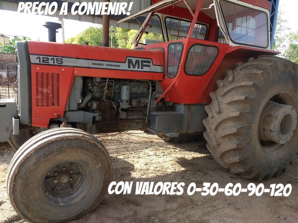 Tractor Massey Ferguson 1218 rojo con neumáticos grandes; texto "Precio a venir!" en la parte superior, "CON VALORES 0-30-60-90-120" debajo.