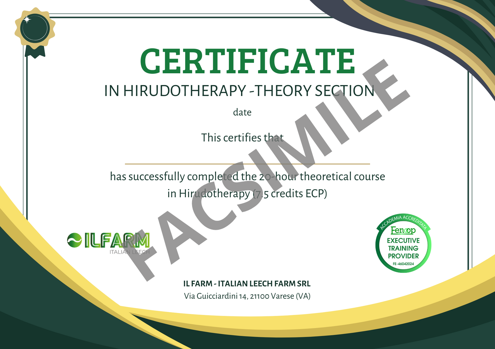 It is a certificate that says `` certificate in hirudotherapy - theory section ''.