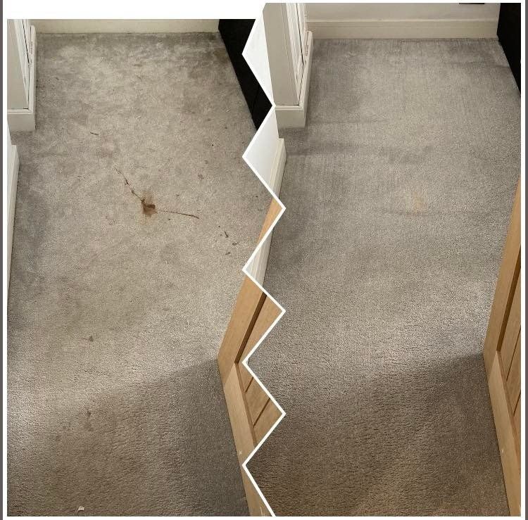 A before and after photo of a carpet being cleaned