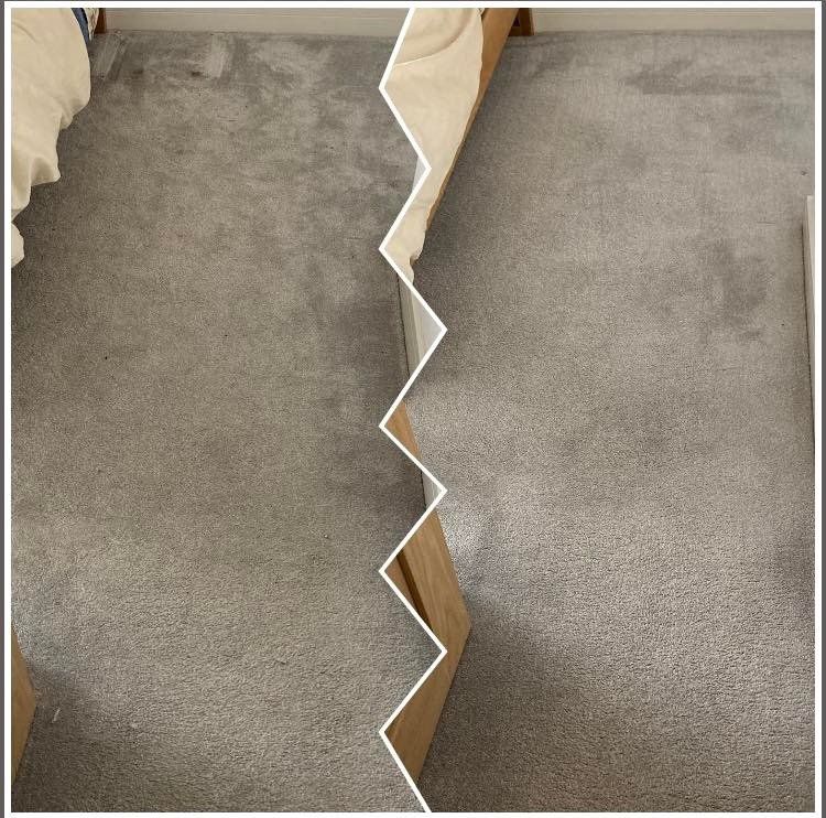 A picture of a carpet before and after being cleaned