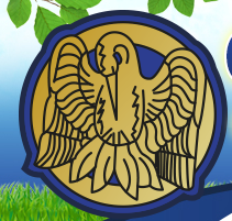 A drawing of a bird in a blue circle