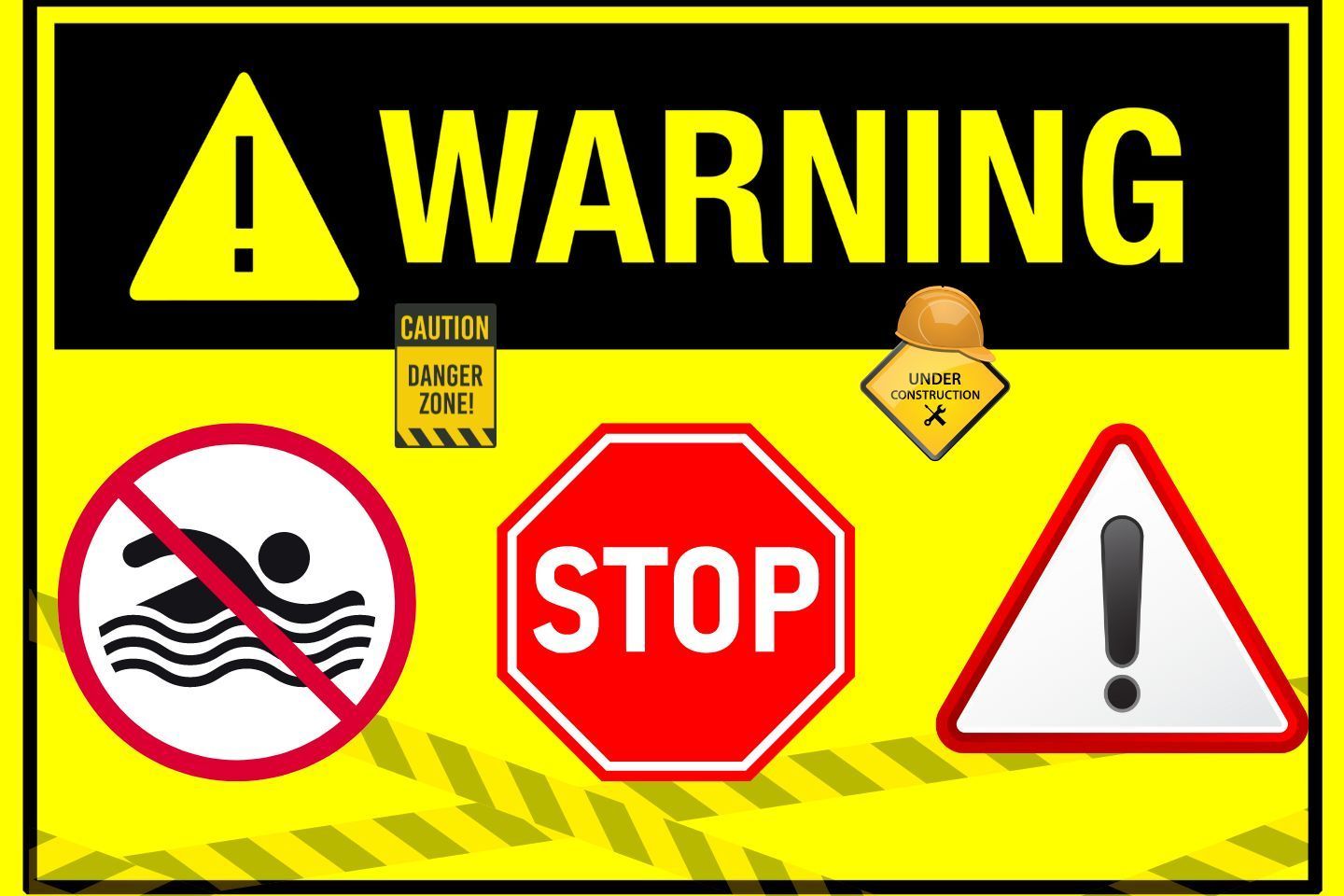 A warning sign with a stop sign in the middle