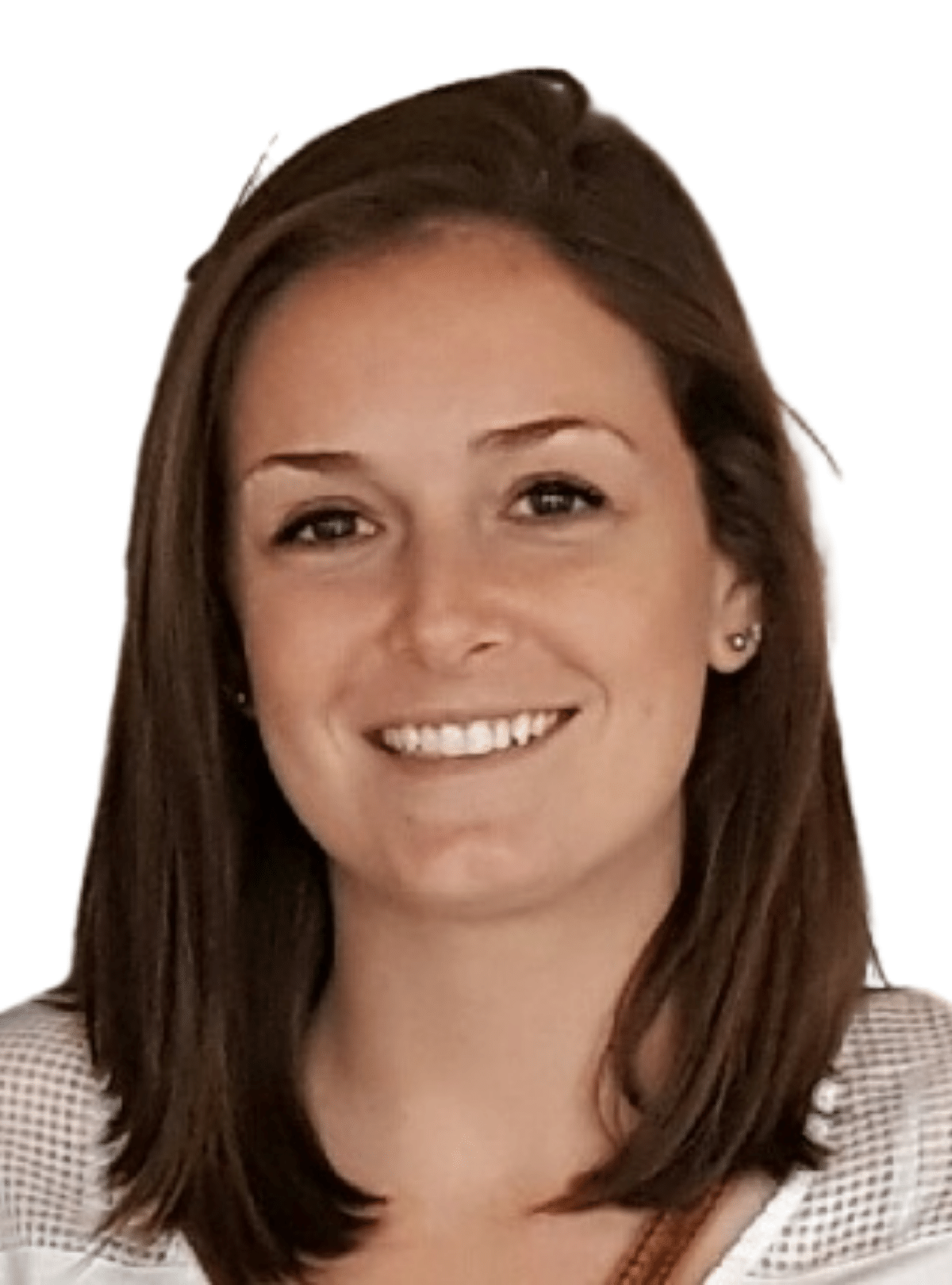 A woman with brown hair is smiling for the camera