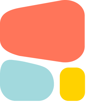A red , blue , and yellow geometric shape on a white background.