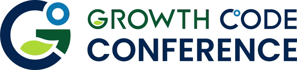 The logo for the growth code conference is blue and green.