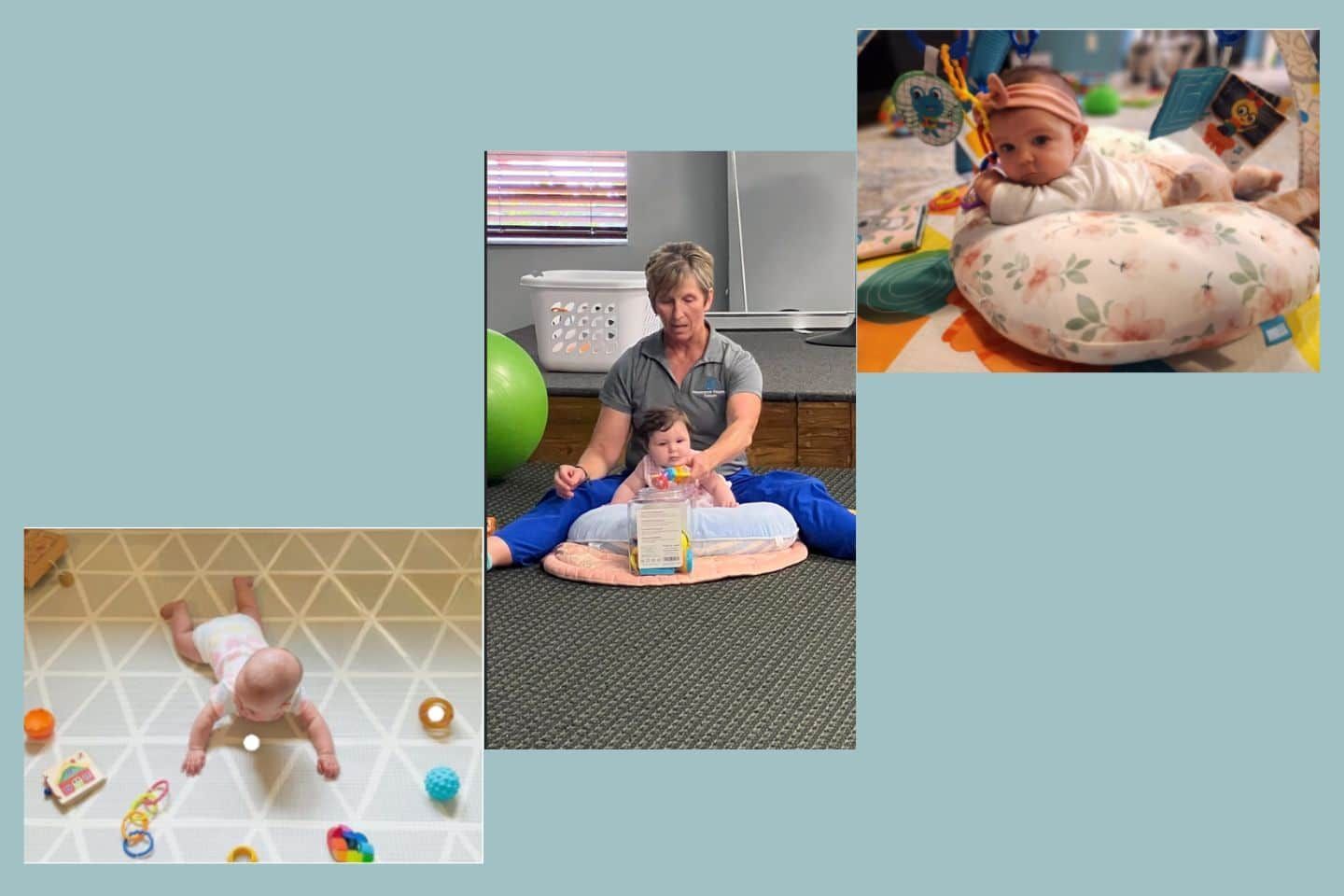 A woman is sitting on the floor with a baby.