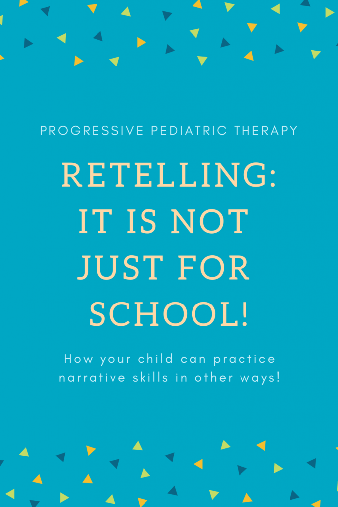 A blue poster that says retelling : it is not just for school