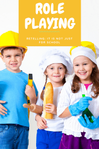 A poster for role playing for school with three children