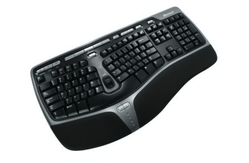 A microsoft keyboard is shown on a white background
