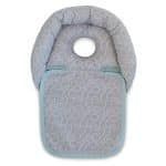 A baby car seat headrest with a hole in the middle on a white background.
