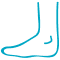 A blue line drawing of a foot on a white background.