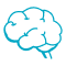 A blue outline of a brain on a white background.