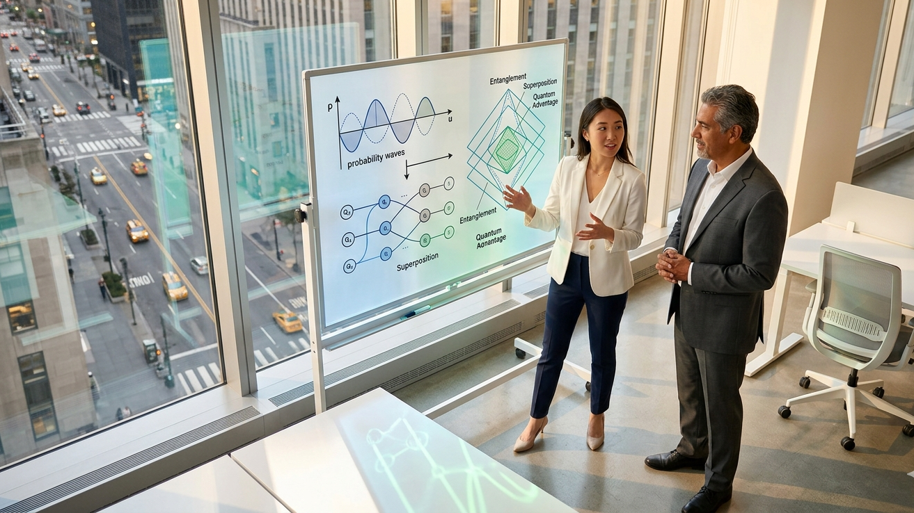 A diverse team consisting of a young woman of East Asian descent and an older man of Hispanic descen