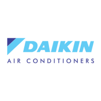 The daikin air conditioners logo is blue and white on a white background.