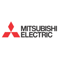 The mitsubishi electric logo is red and black on a white background.