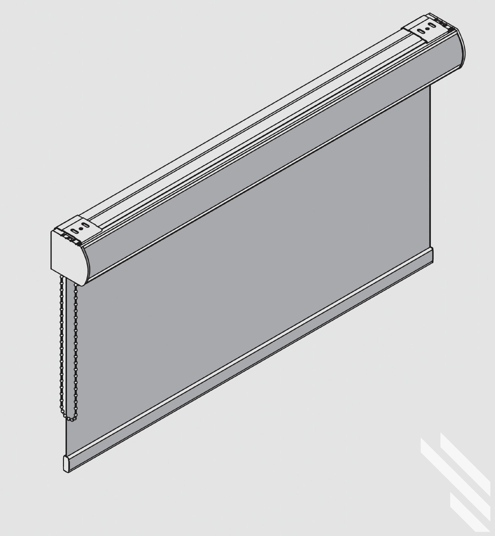 A drawing of a roller blind on a white background
