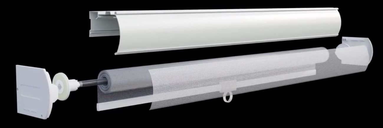 A blown up view of white rollershade components