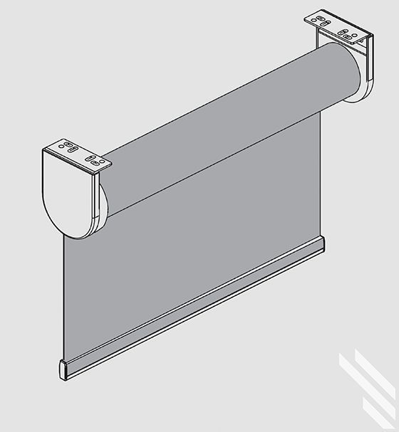 A drawing of a roller blind with a bracket attached to it.