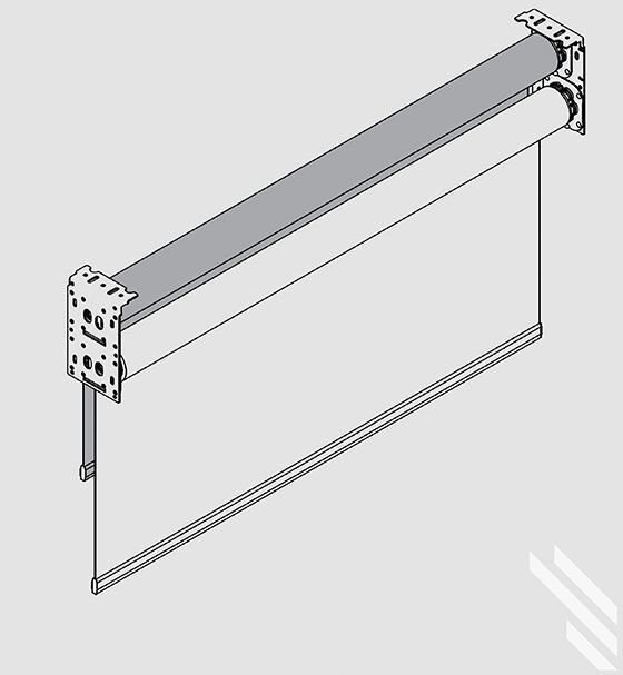A drawing of a roller blind on a white background