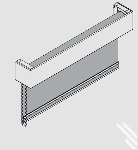 A black and white drawing of a roller blind