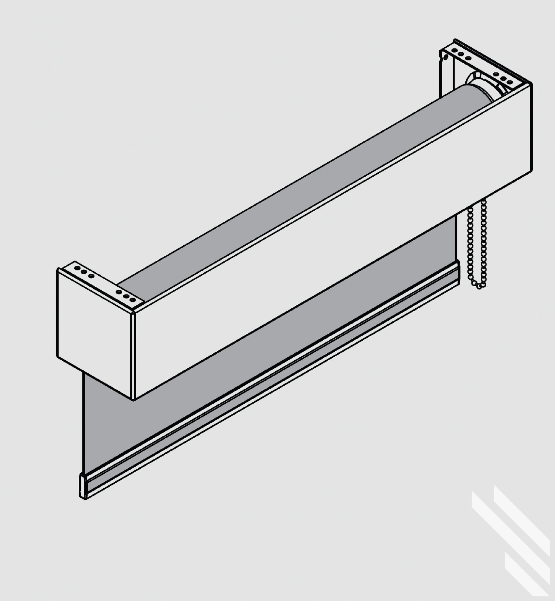 A black and white drawing of a roller blind