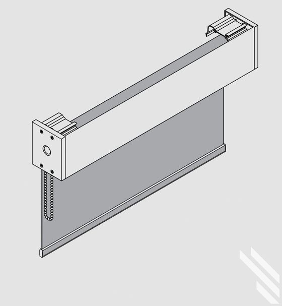 A drawing of a roller blind with a white frame