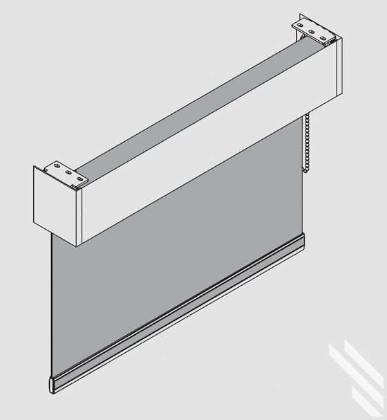 A black and white drawing of a roller blind with fascia