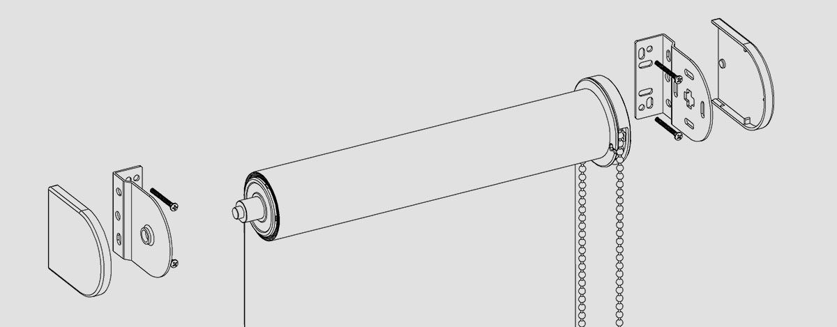 A linear drawing of a rollerblind with chain operation.