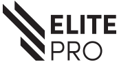 The logo for elite pro is black and white with a white background.