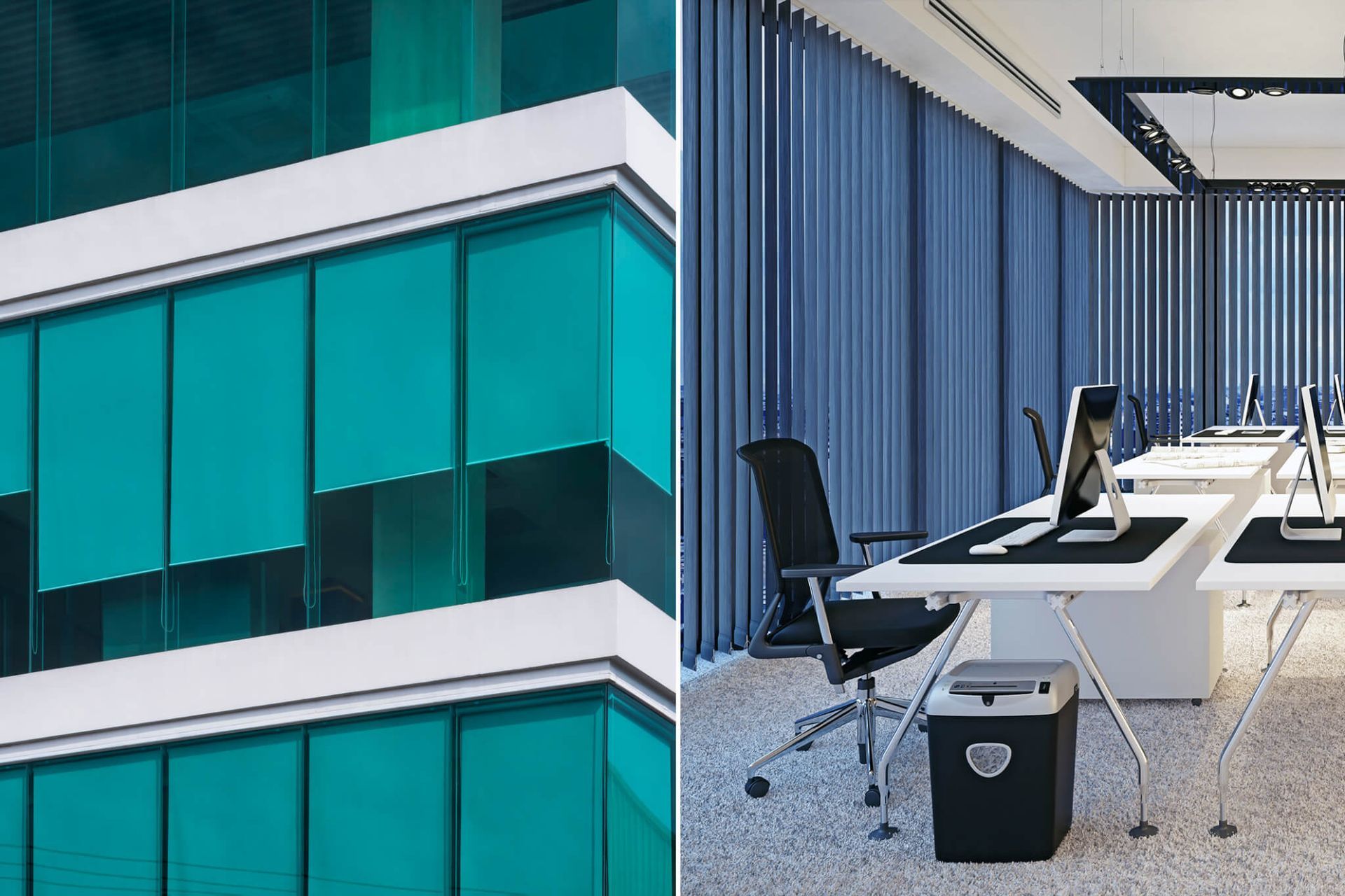 A picture of a building and a picture of an office