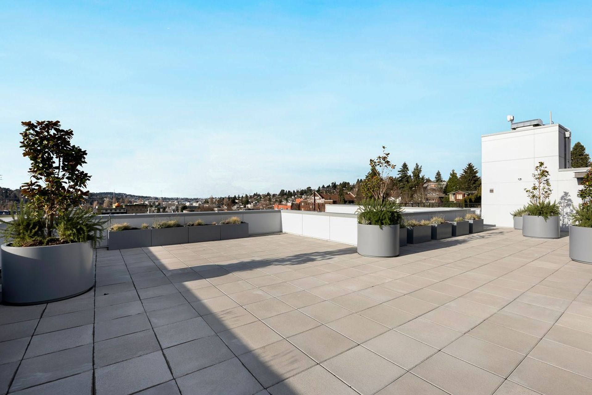 Photo of a rooftop deck, showing plenty of walking space