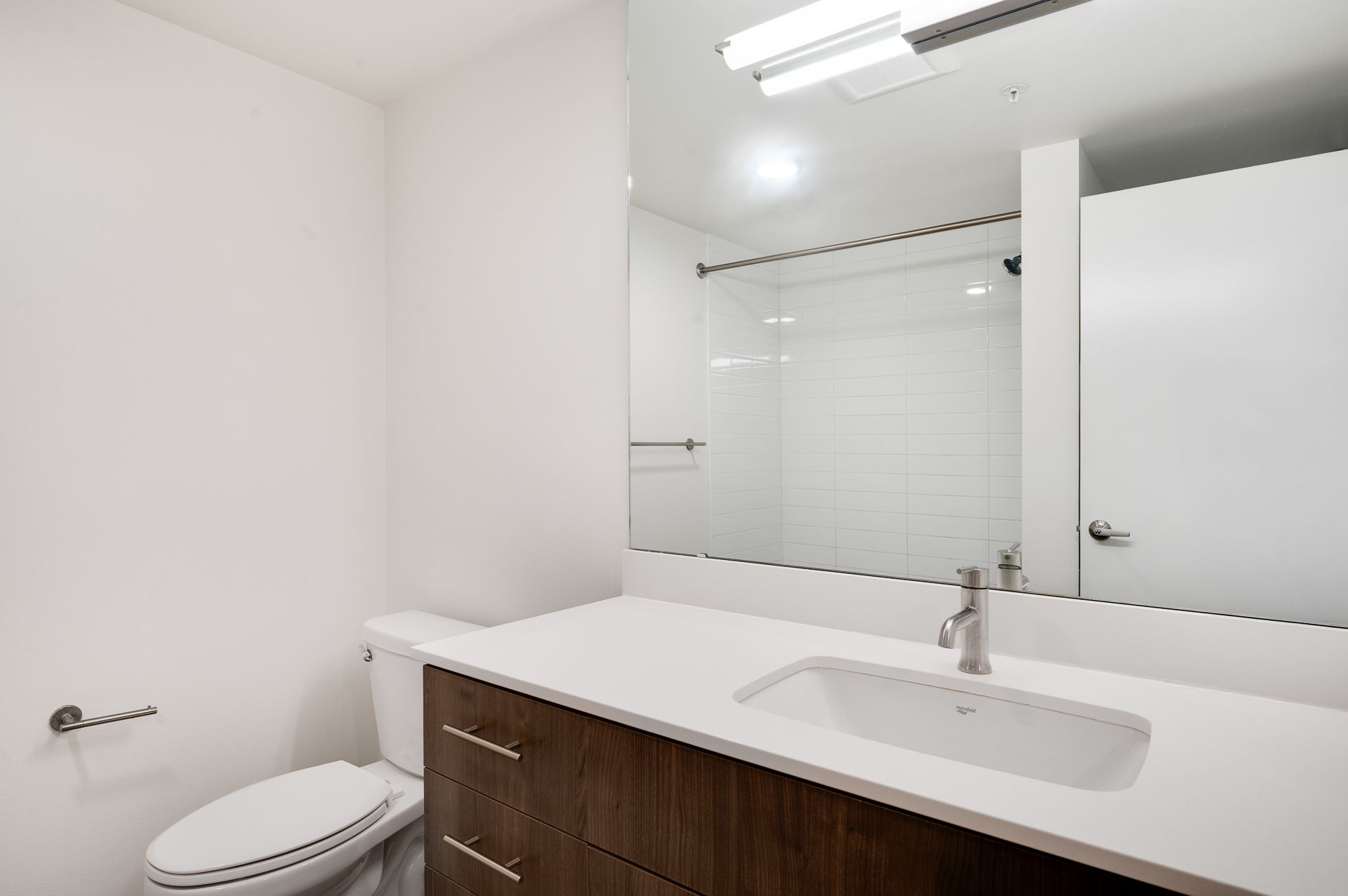 Photo of a bathroom with a wide countertop