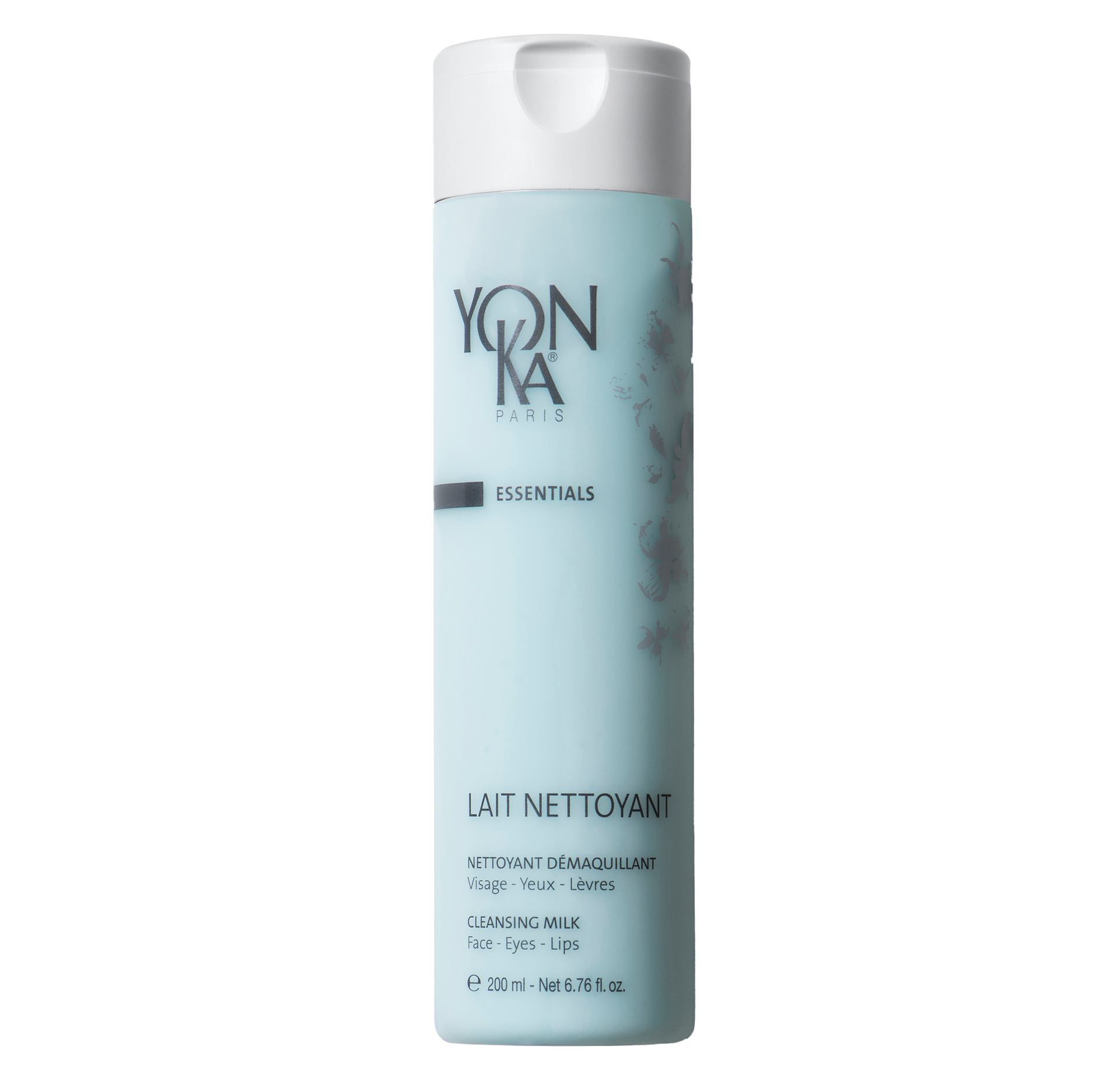 A light blue Yon-Ka Lait Nettoyant facial cleanser bottle with white cap and label.